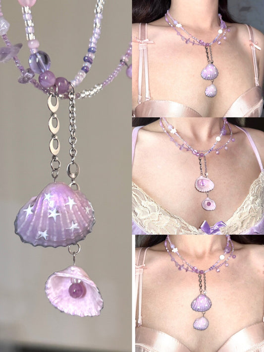 Purple Shell Beaded Tassel Choker