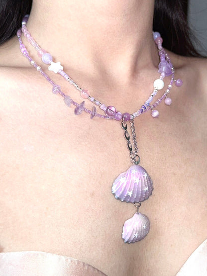 Purple Shell Beaded Tassel Choker