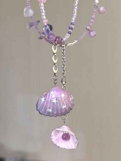 Purple Shell Beaded Tassel Choker