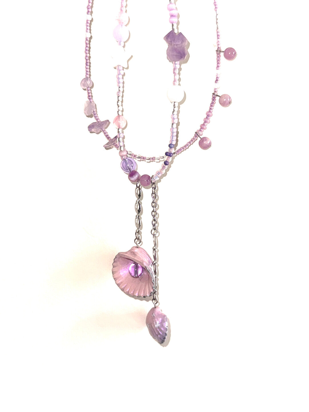 Purple Shell Beaded Tassel Choker