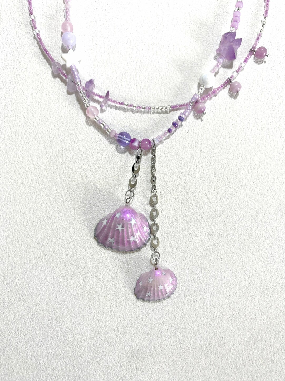 Purple Shell Beaded Tassel Choker
