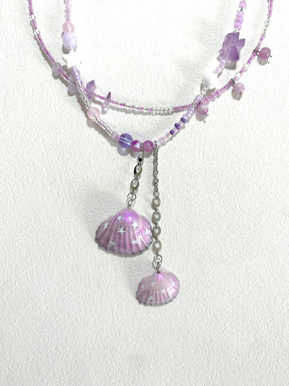Purple Shell Beaded Tassel Choker