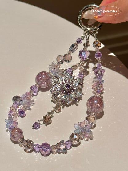 Purple Snowflake Sparkle Beaded Phone Charm