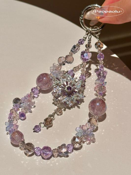 Purple Snowflake Sparkle Beaded Phone Charm