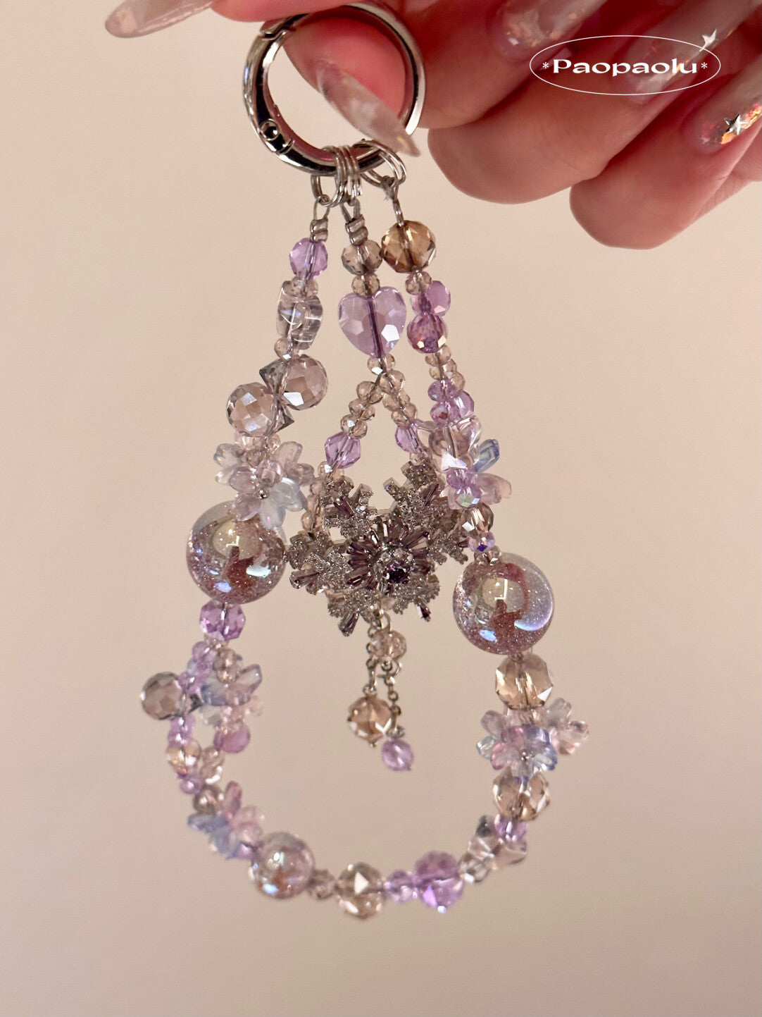 Purple Snowflake Sparkle Beaded Phone Charm