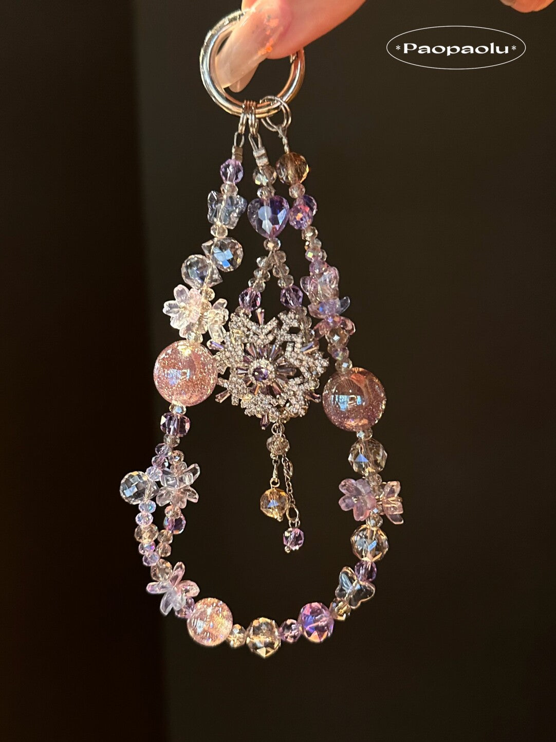 Purple Snowflake Sparkle Beaded Phone Charm