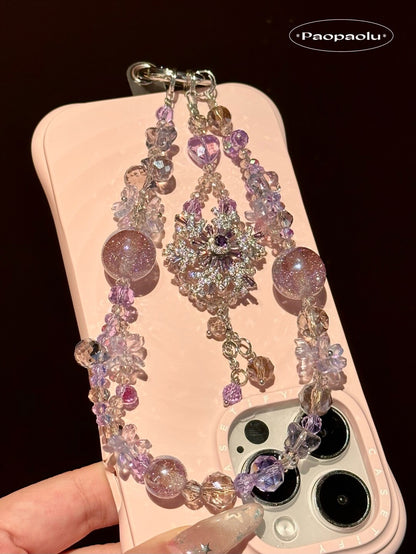 Purple Snowflake Sparkle Beaded Phone Charm
