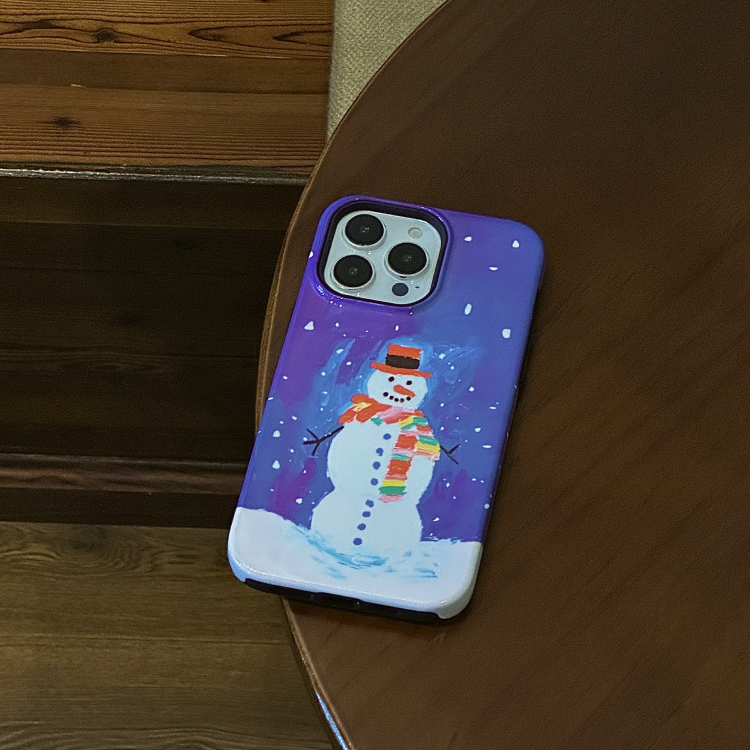 Purple Snowman Printed Double Layer Phone Case