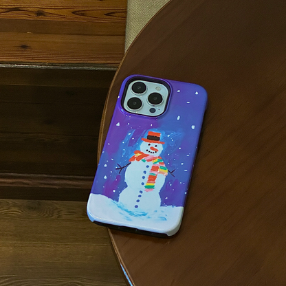 Purple Snowman Printed Double Layer Phone Case