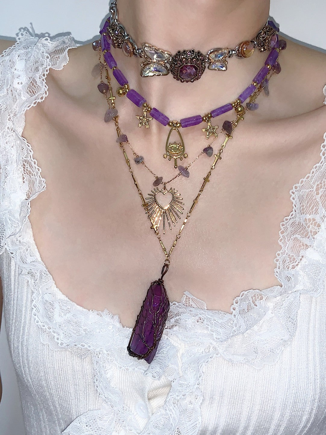 Purple Spirit Original Button Layered Choker Necklace