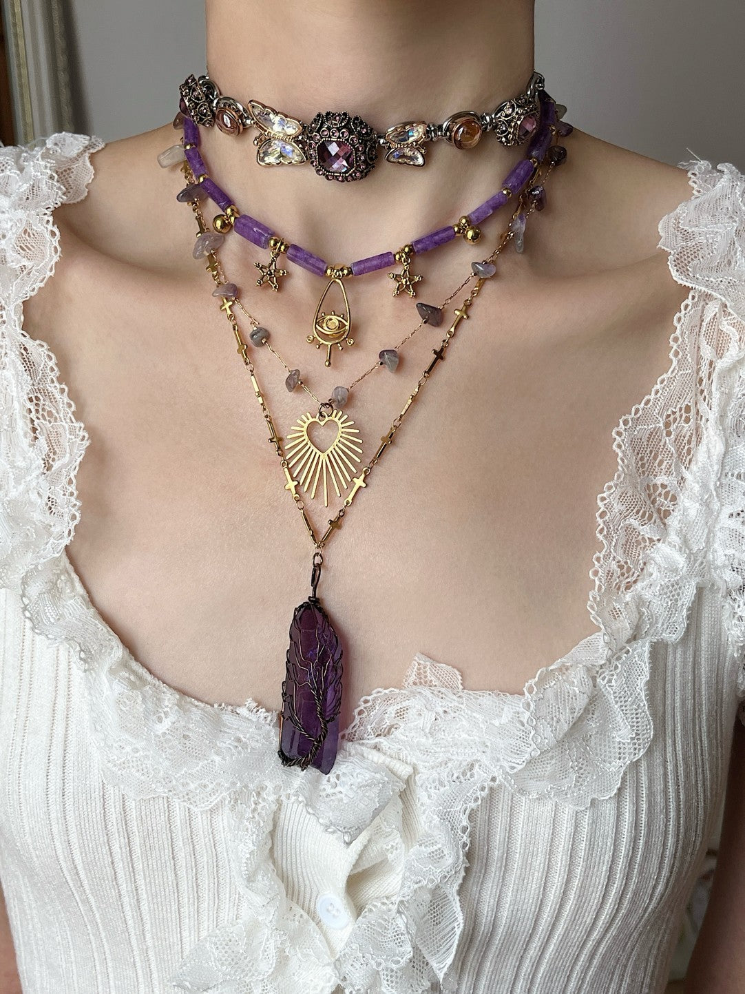 Purple Spirit Original Button Layered Choker Necklace