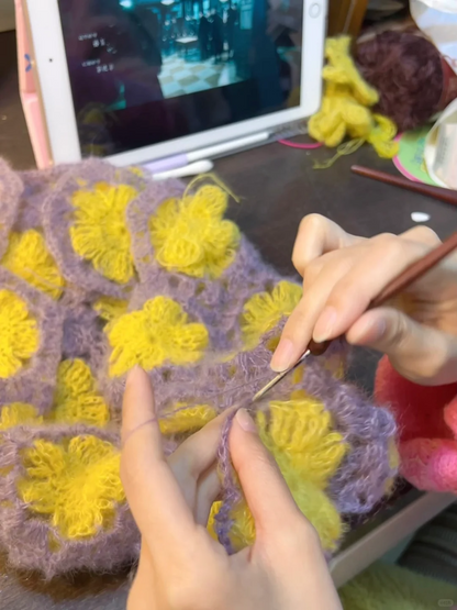 Purple Yellow Flower Tassel Handmade Crochet Top
