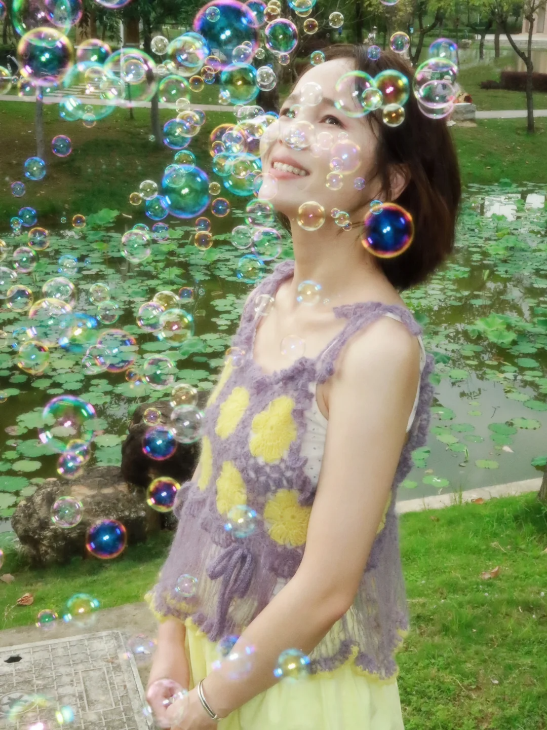 Purple Yellow Flower Tassel Handmade Crochet Top
