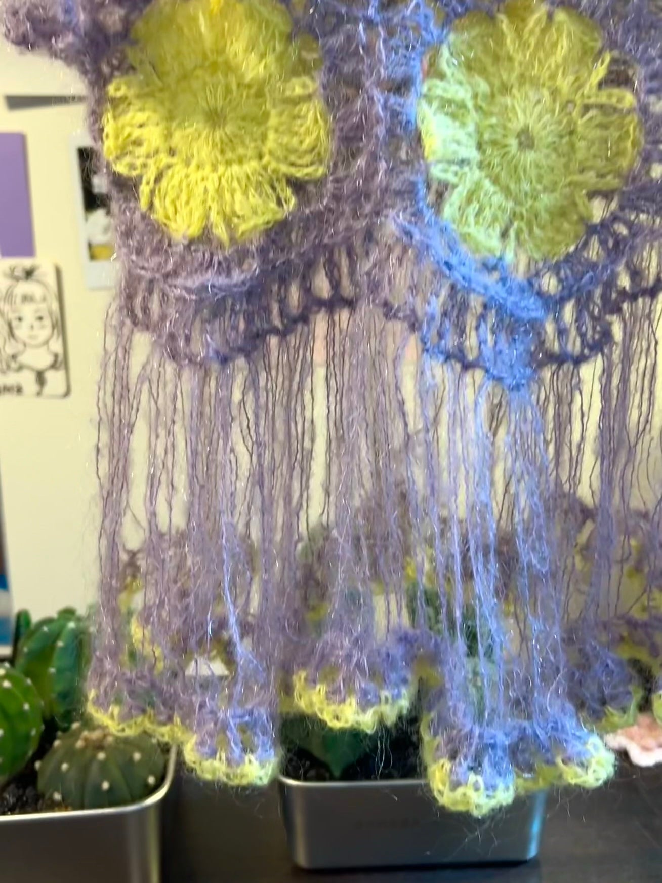 Purple Yellow Flower Tassel Handmade Crochet Top