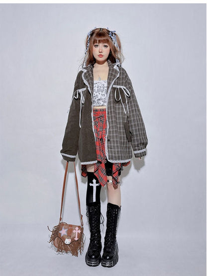 Rebel Checkerboard — An Asymmetric Dark Red Plaid Skirt