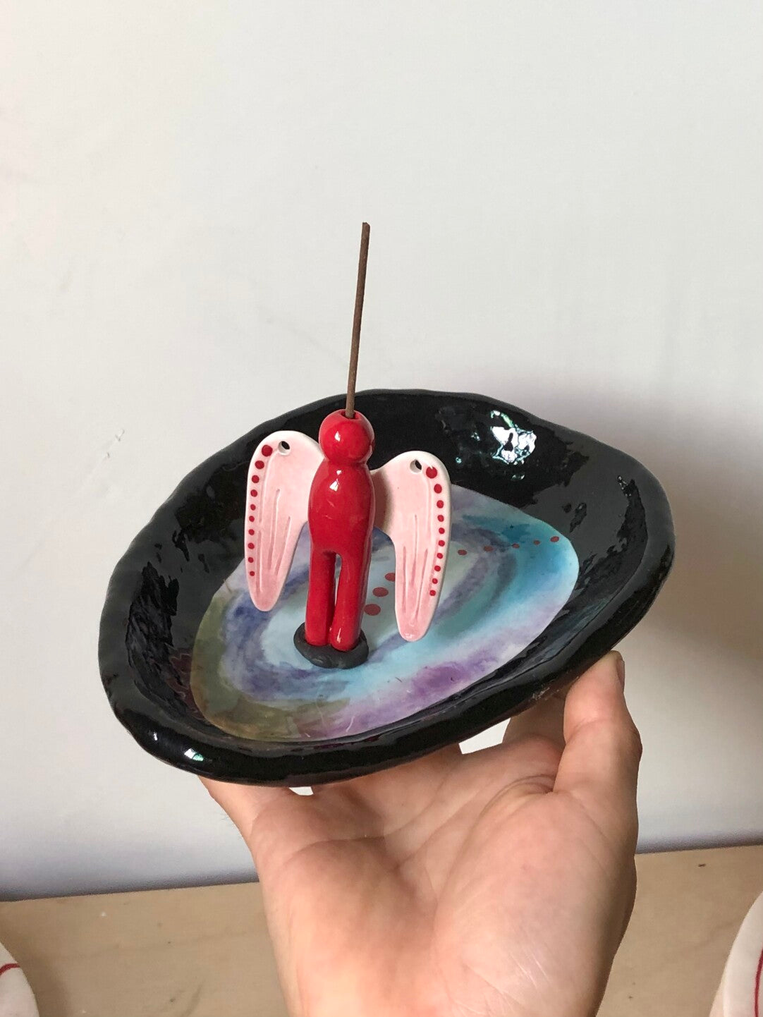 Red Angle Ceramic Incense Holder Necklace | Plate/Vases Set | Three Fleas