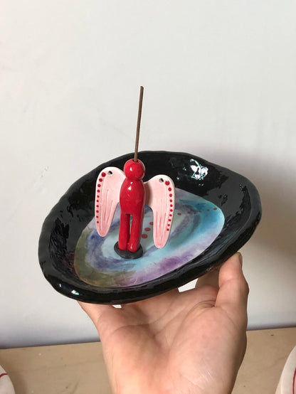 Red Angle Ceramic Incense Holder Necklace | Plate/Vases Set | Three Fleas