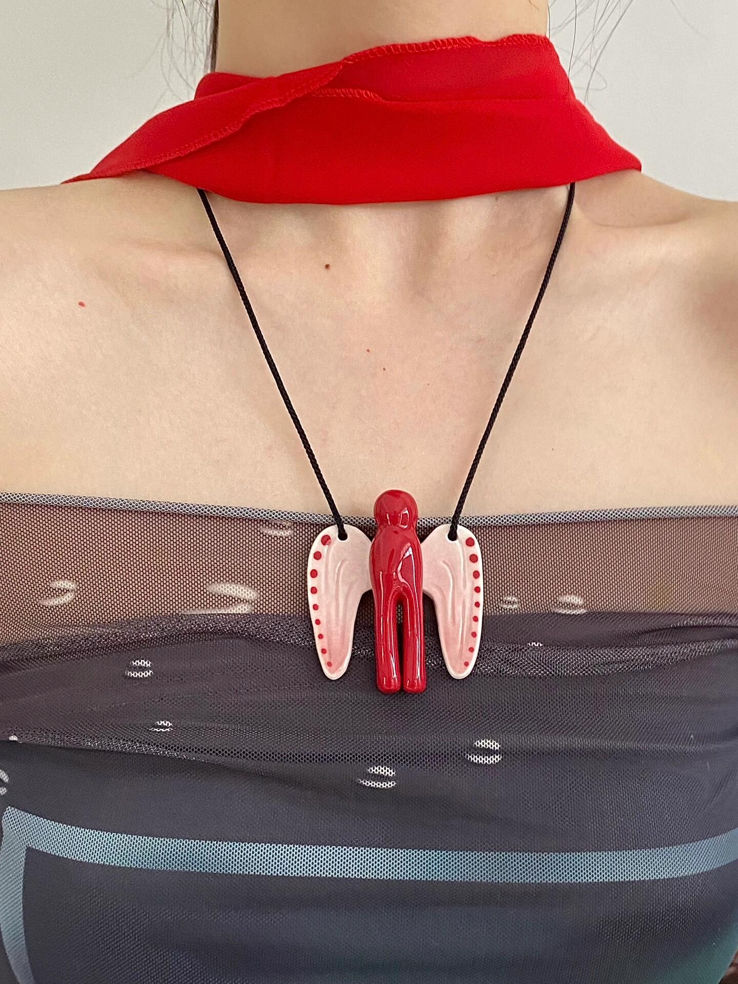 Red Angle Ceramic Incense Holder Necklace | Plate/Vases Set | Three Fleas