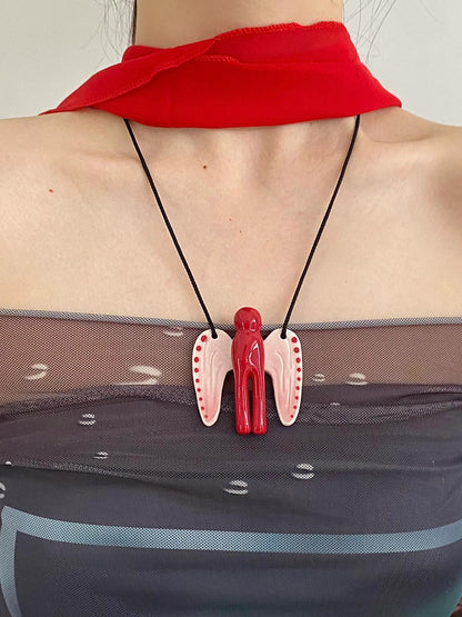 Red Angle Ceramic Incense Holder Necklace | Plate/Vases Set | Three Fleas