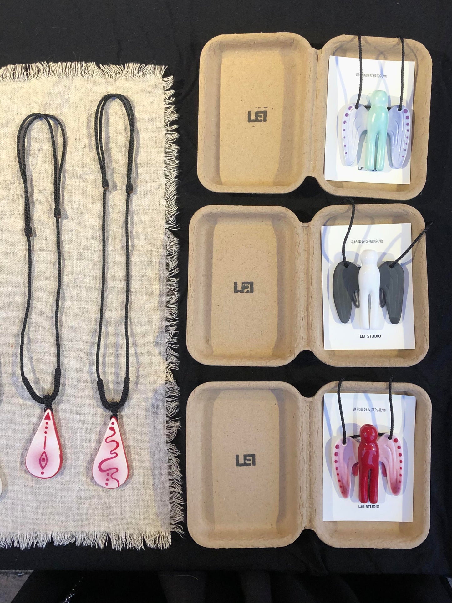 Red Angle Ceramic Incense Holder Necklace | Plate/Vases Set | Three Fleas