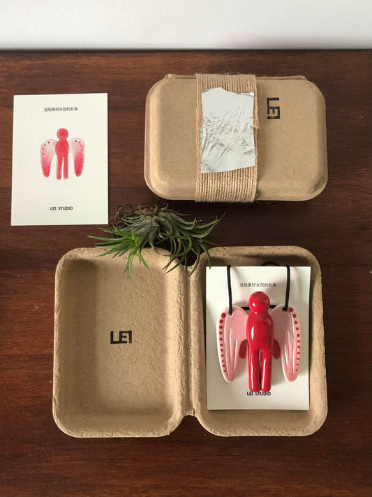 Red Angle Ceramic Incense Holder Necklace | Plate/Vases Set | Three Fleas