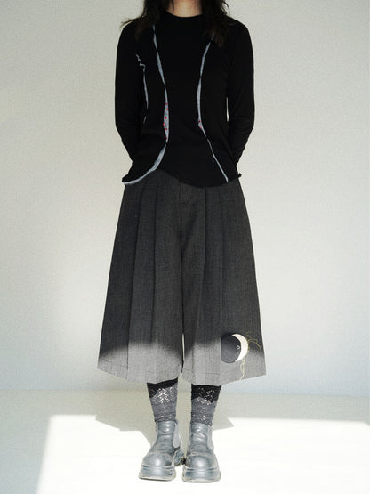 Red Bead Decor Black Knit Pullover