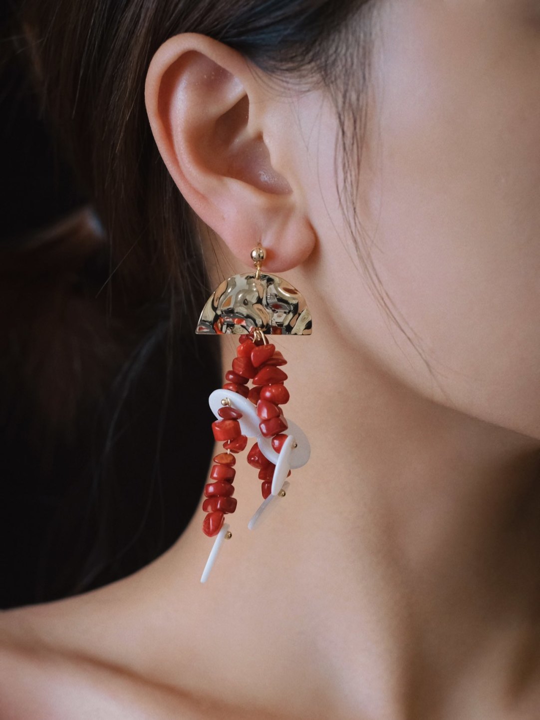 Red Beaded Statement Earrings