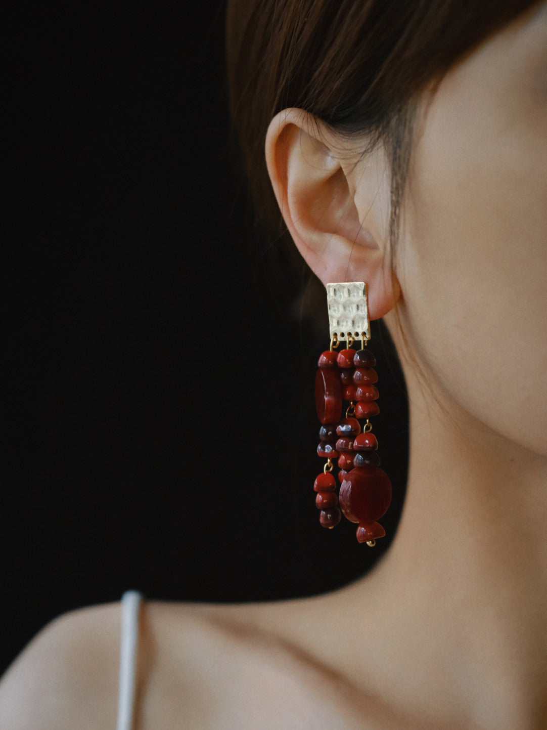 Red Beaded Statement Earrings