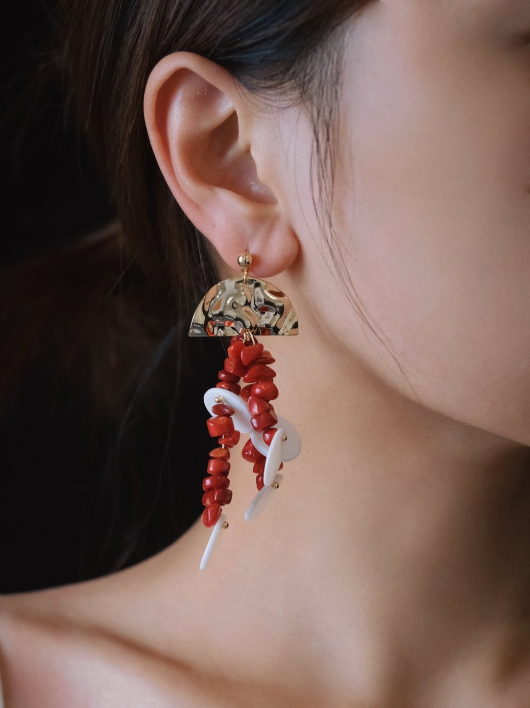 Red Beaded Statement Earrings