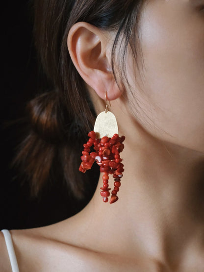 Red Beaded Statement Earrings