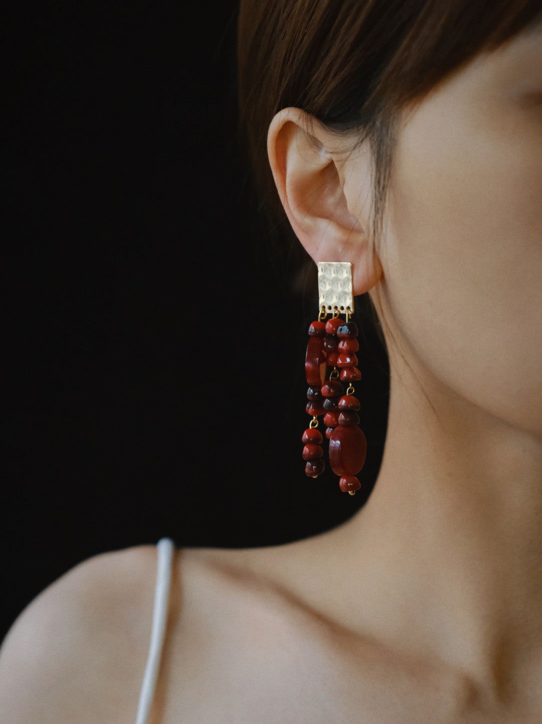 Red Beaded Statement Earrings
