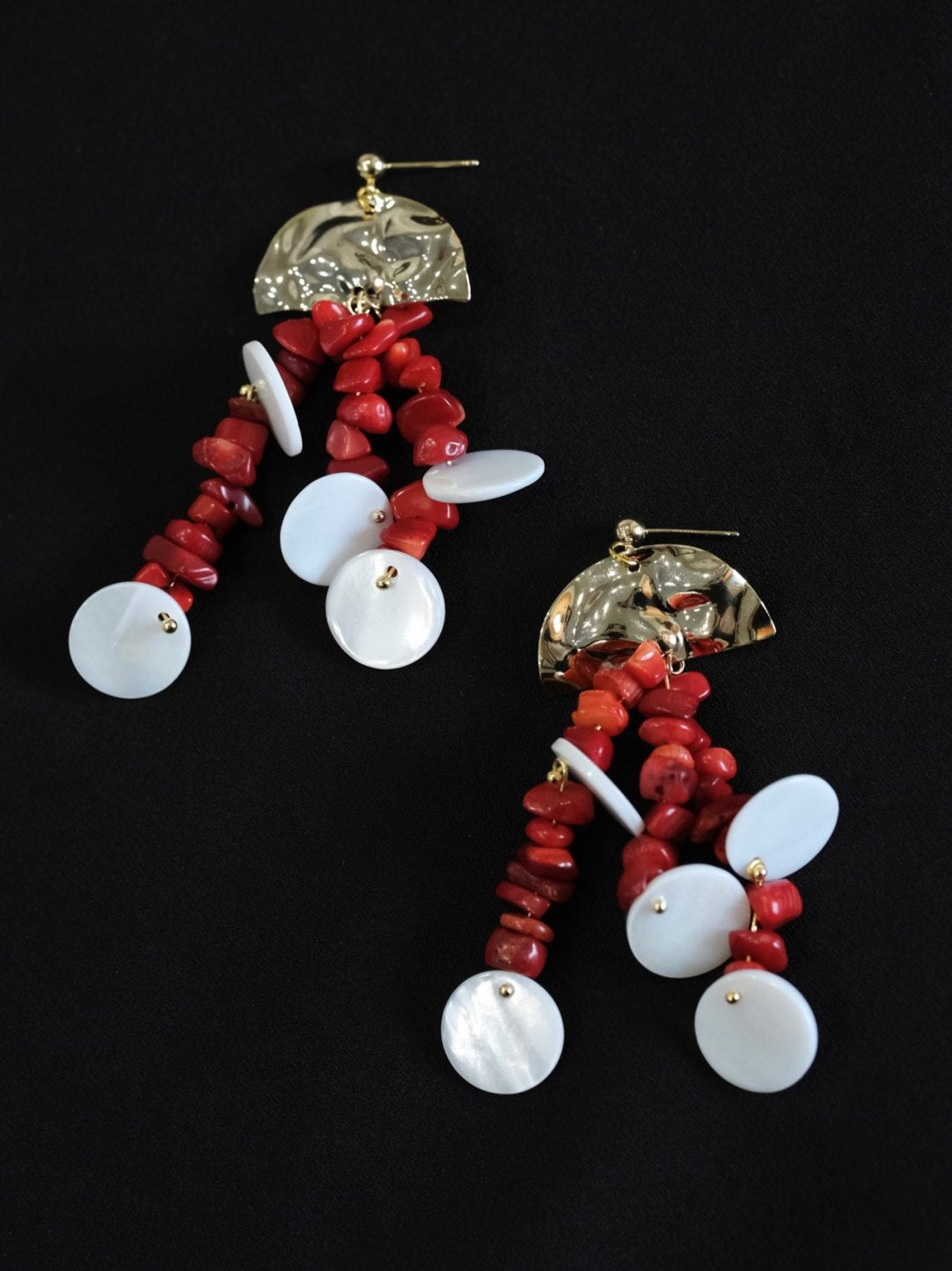 Red Beaded Statement Earrings