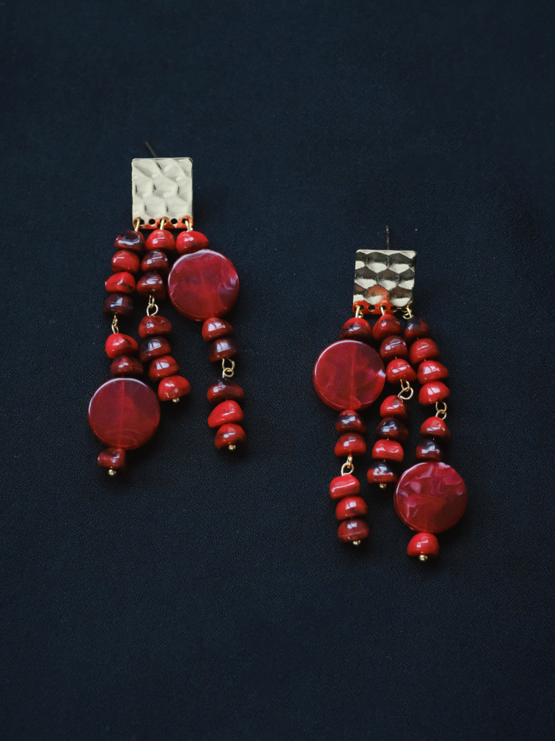 Red Beaded Statement Earrings