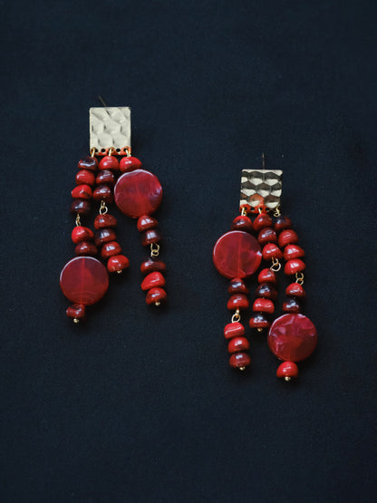 Red Beaded Statement Earrings