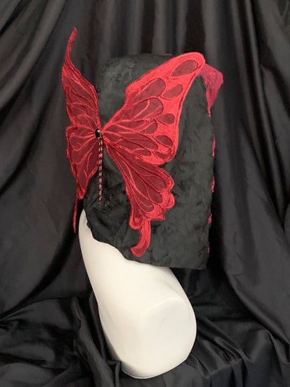 Red Black Lace Hood with Butterfly Wings