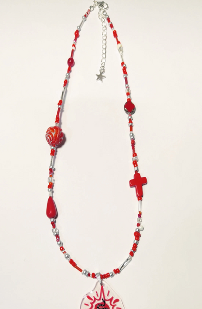 Red Black Snake Shrink Plastic Charm Beaded Necklace