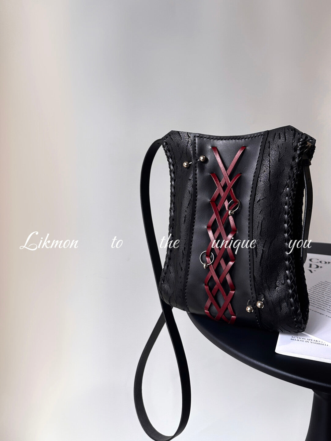 Red Black Woven Leather Mini Crossbody Bag | Bag | Three Fleas