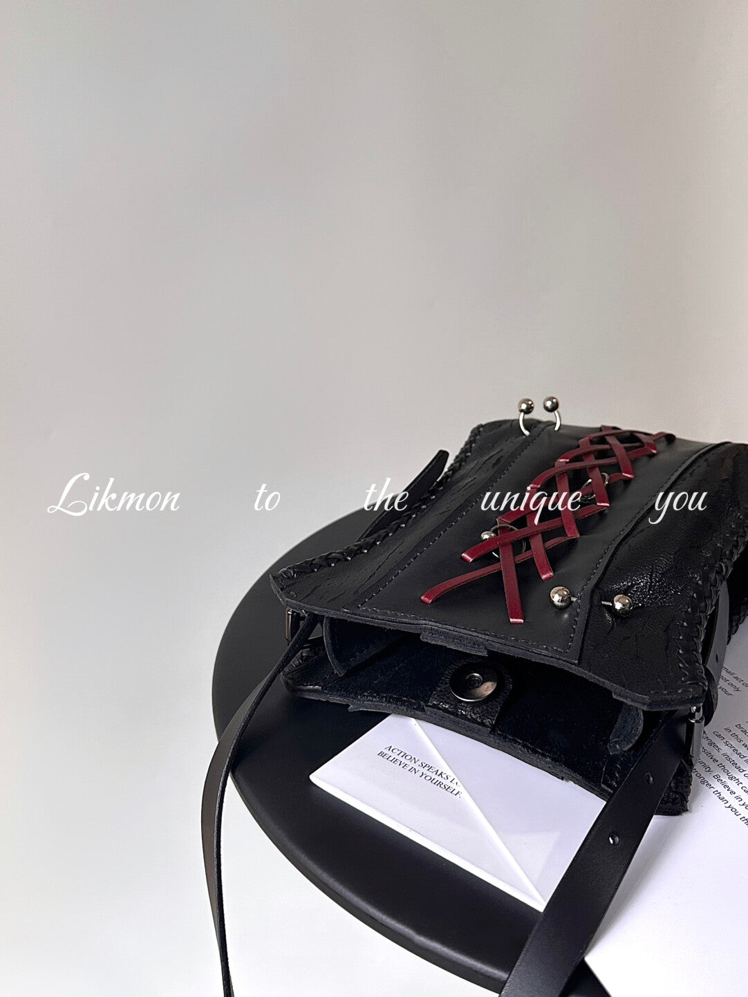 Red Black Woven Leather Mini Crossbody Bag | Bag | Three Fleas