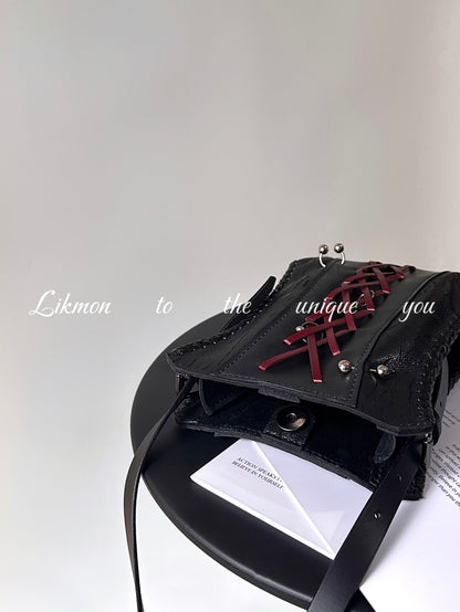 Red Black Woven Leather Mini Crossbody Bag | Bag | Three Fleas