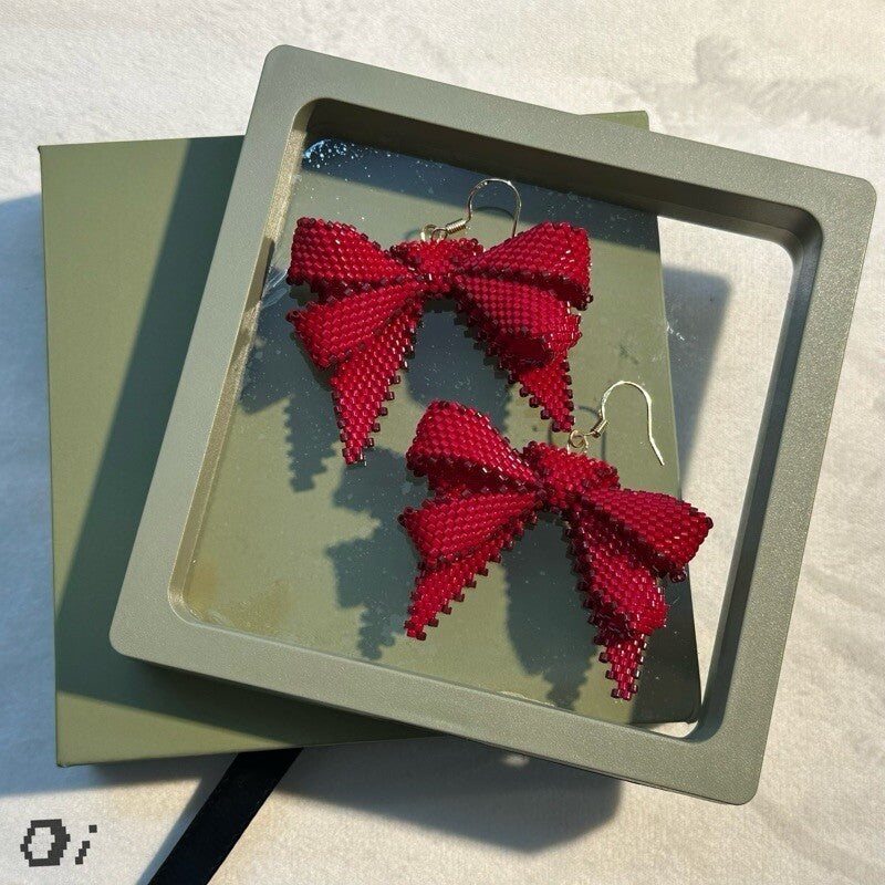 Red Bow MIYUKI Beaded Earrings