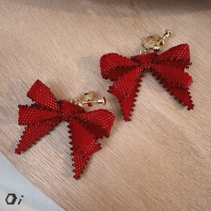 Red Bow MIYUKI Beaded Earrings