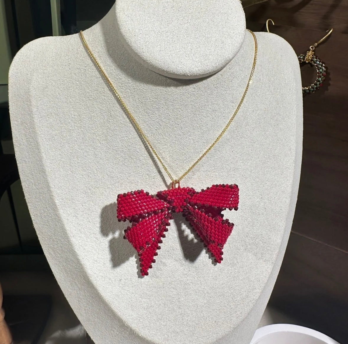 Red Bow MIYUKI Beaded Earrings