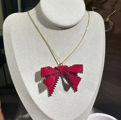 Red Bow MIYUKI Beaded Earrings