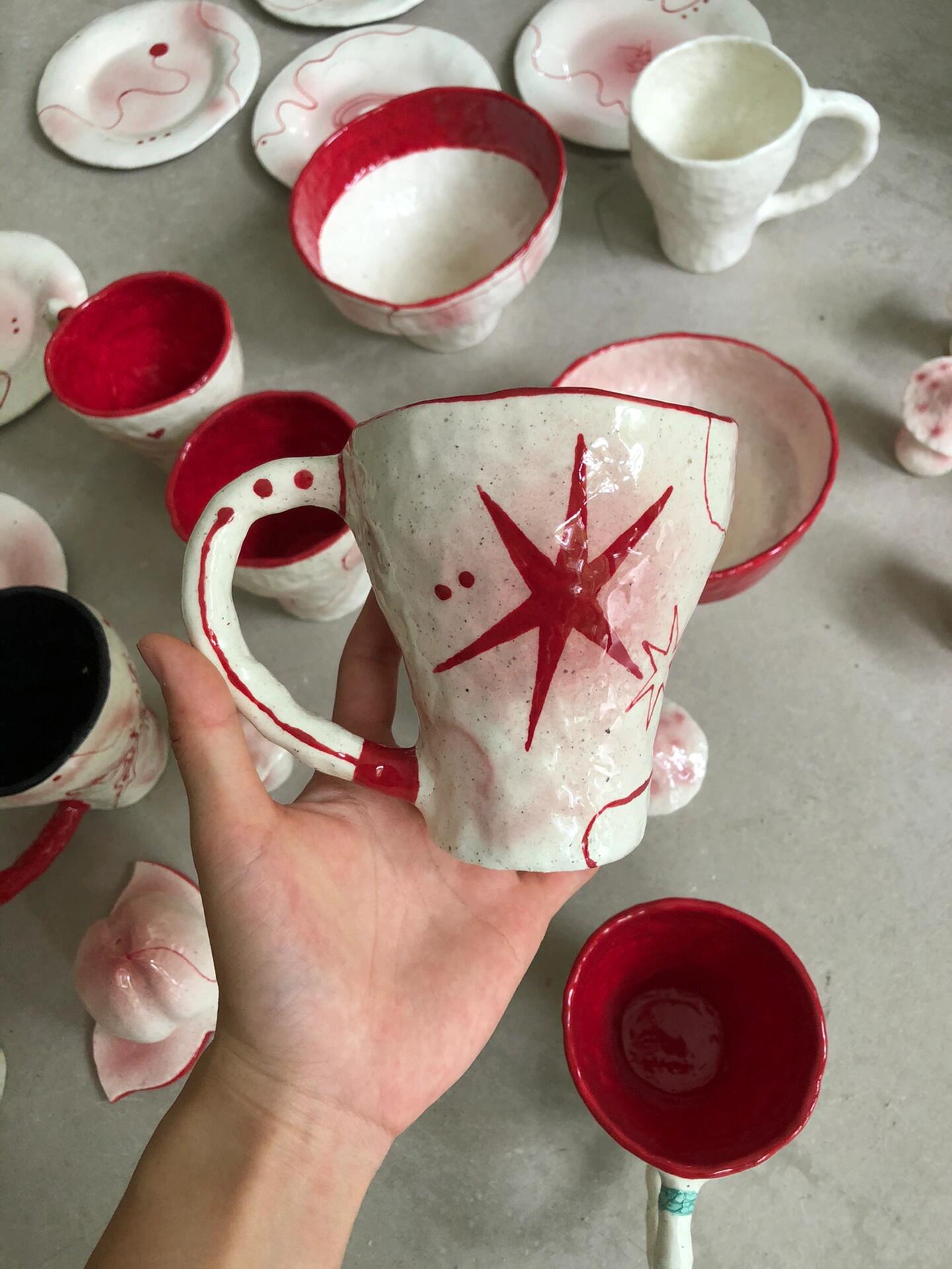 Red Ceramic Cup | Mug/Cup | Three Fleas