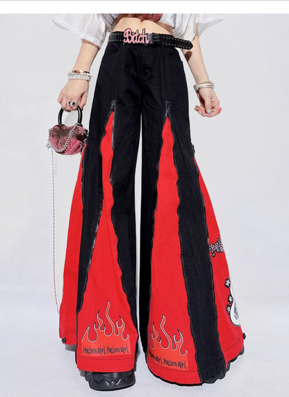 Red Flame Retro Side-Panel Denim Jeans