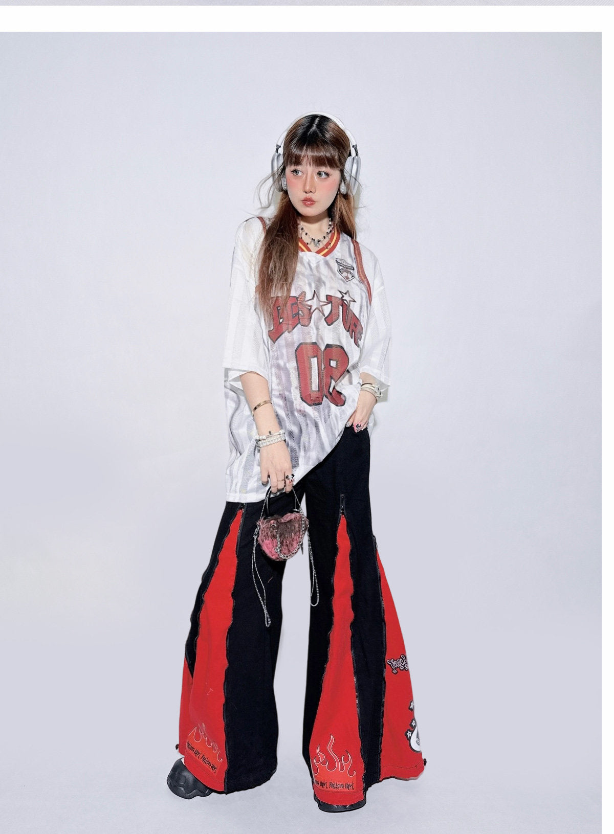 Red Flame Retro Side-Panel Denim Jeans