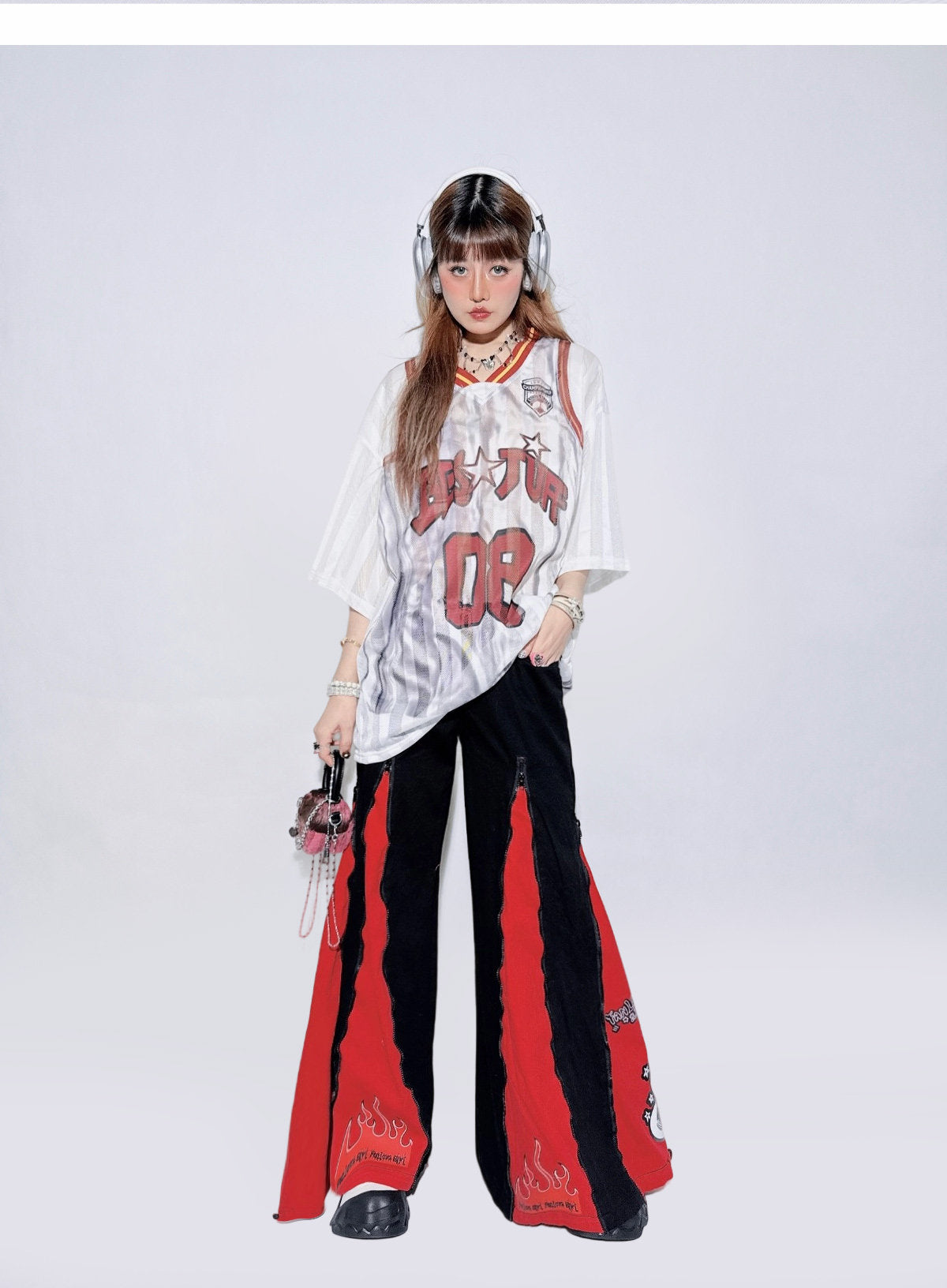 Red Flame Retro Side-Panel Denim Jeans