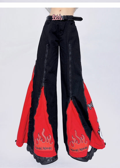 Red Flame Retro Side-Panel Denim Jeans