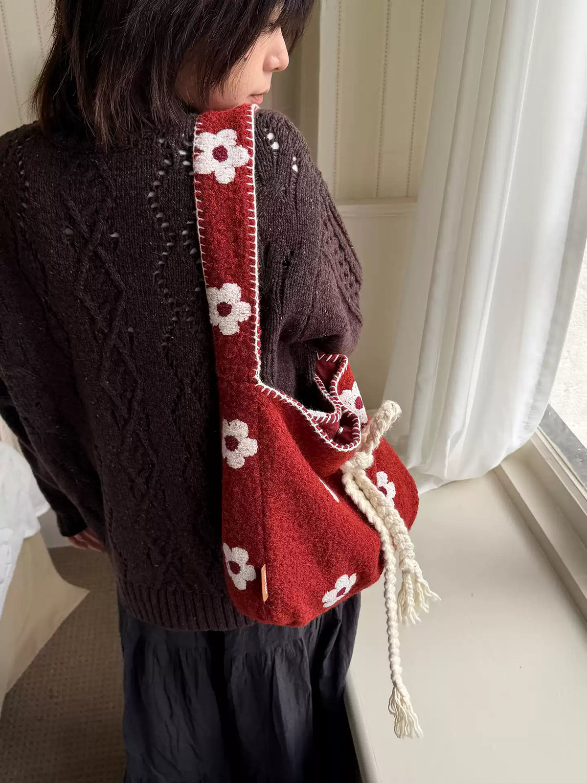 Red Flower Plush Hobo Bag | Bag | Three Fleas