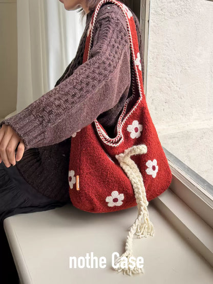 Red Flower Plush Hobo Bag | Bag | Three Fleas